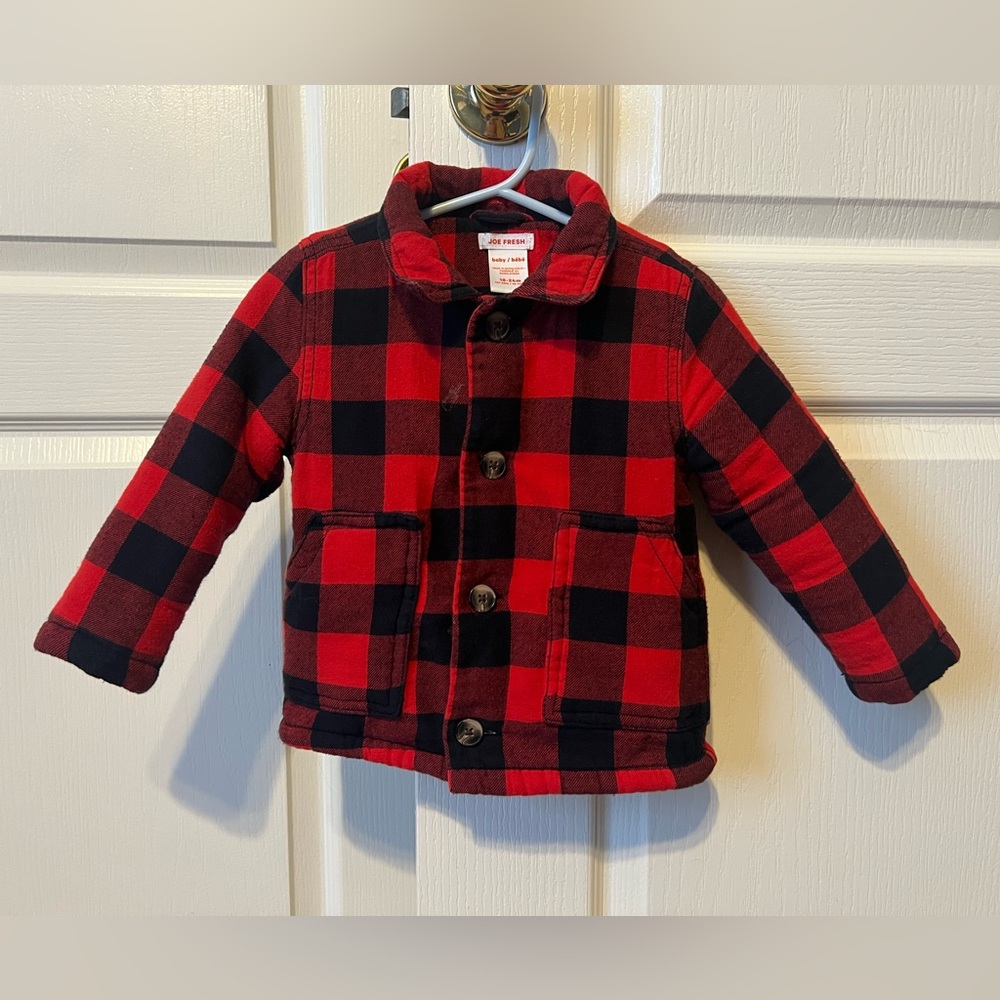 Toddler Joe Fresh Plaid Red/Black Jacket With Sherpa Linning Size 18-24 Month